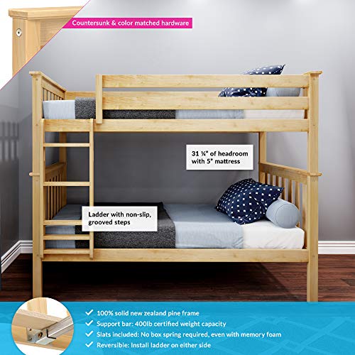 Max & Lily Bunk Bed, TwinOverTwin Wood Bed Frame For Kids, Natural