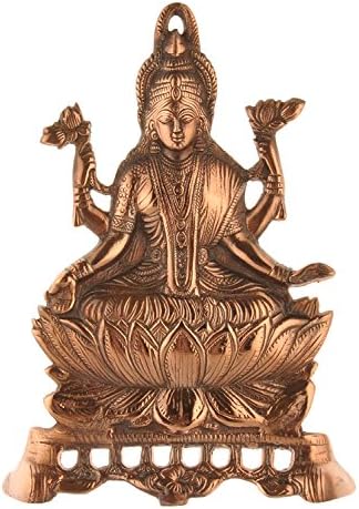 Abhushan Aluminum Lakshmi Devi Sitting on Lotus Flower Wall Hanging Plate (Brown_0.1 Inch X 11 Inch X 5.9 Inch)