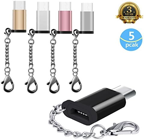 USB Type C Adapter Micro USB to USB Type C with Keychain Sync and Charge for MacBook Pro ChromeBook Pixel Samsung Galaxy S8 S8+ LG G5 G6 and Other Type C Devices 5 Pack