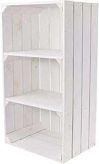 Kontorei® Weiße Holzkiste mit 2 Mittelbrettern 68cm x 40cm x 31cm 1er Set Apfelkiste Obstkiste Weinkiste Holzregal Vintage Bücherregal Abstelltisch Garderobe