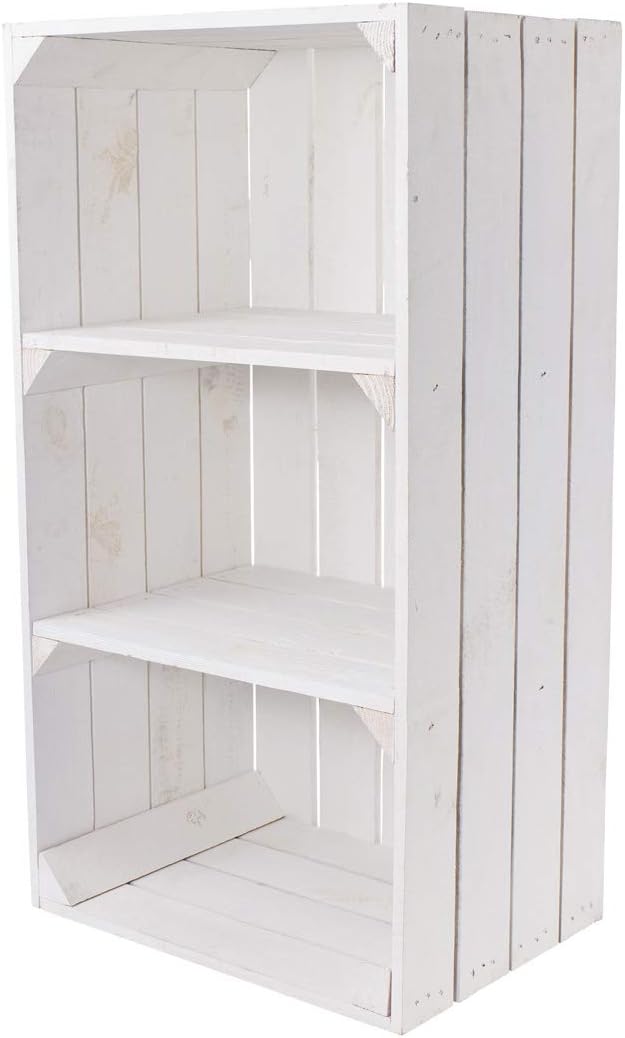 Kontorei® Weiße Holzkiste mit 2 Mittelbrettern 68cm x 40cm x 31cm 1er Set Apfelkiste Obstkiste Weinkiste Holzregal Vintage Bücherregal Abstelltisch Garderobe