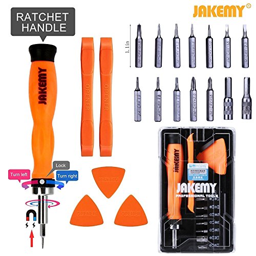 Jakemy Ratchet Screwdriver Set, Professional Repair Tool Kit with Opening Pry Bars, Torx, Ratchet Handle, Precision Magnetic Driver Bits for iphone 5 5S 6 6Plus 6S 7 7Plus 8 8Plus X, MacBook, Laptop