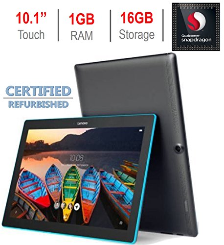 Lenovo Tab 10.1" HD IPS Touchscreen Tablet PC, Qualcomm Quad-core Processor 1.30GHz, 1GB Memory, 16GB Storage, WiFi, Bluetooth, Webcam, Up to 10 hours Battery, Android 6.0 OS (Certified Refurbished)