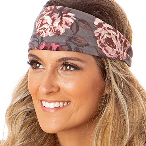 Hipsy Adjustable & Stretchy Xflex Wide Headbands for Women & Girls Gift Pack (3pk Black/Floral/Charcoal Xflex) - Thumbnail 4