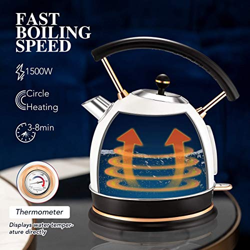 Pukomc Retro Electric Kettle Stainless Steel 1.8L Tea Kettle, Hot Water