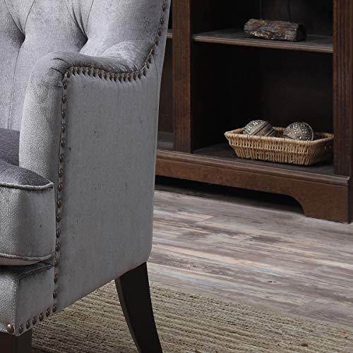 Traditional Contemporary Tufted Nailhead Trim Classic Wingback Accent Chair with Arms, Gray - Thumbnail 4