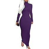 Memoriesea Women's Basic Turtleneck Long Sleeve Ribbed Bodycon Fall Slim Solid Maix Pencil Dress