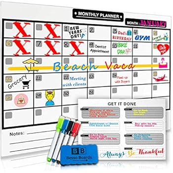 Magnetic Dry Erase Calendar for Refrigerator [17x12]& Weekly Magnetic Calendar | Monthly Whiteboard Wall Calendar and Fridge Board Planner | Dry Erase Markers & Eraser | 2019 Home or Office