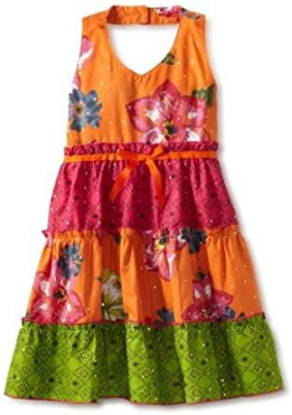 Blueberi Infant Toddler Girls Orange Tiered Halter Dress Sun Dress 3T