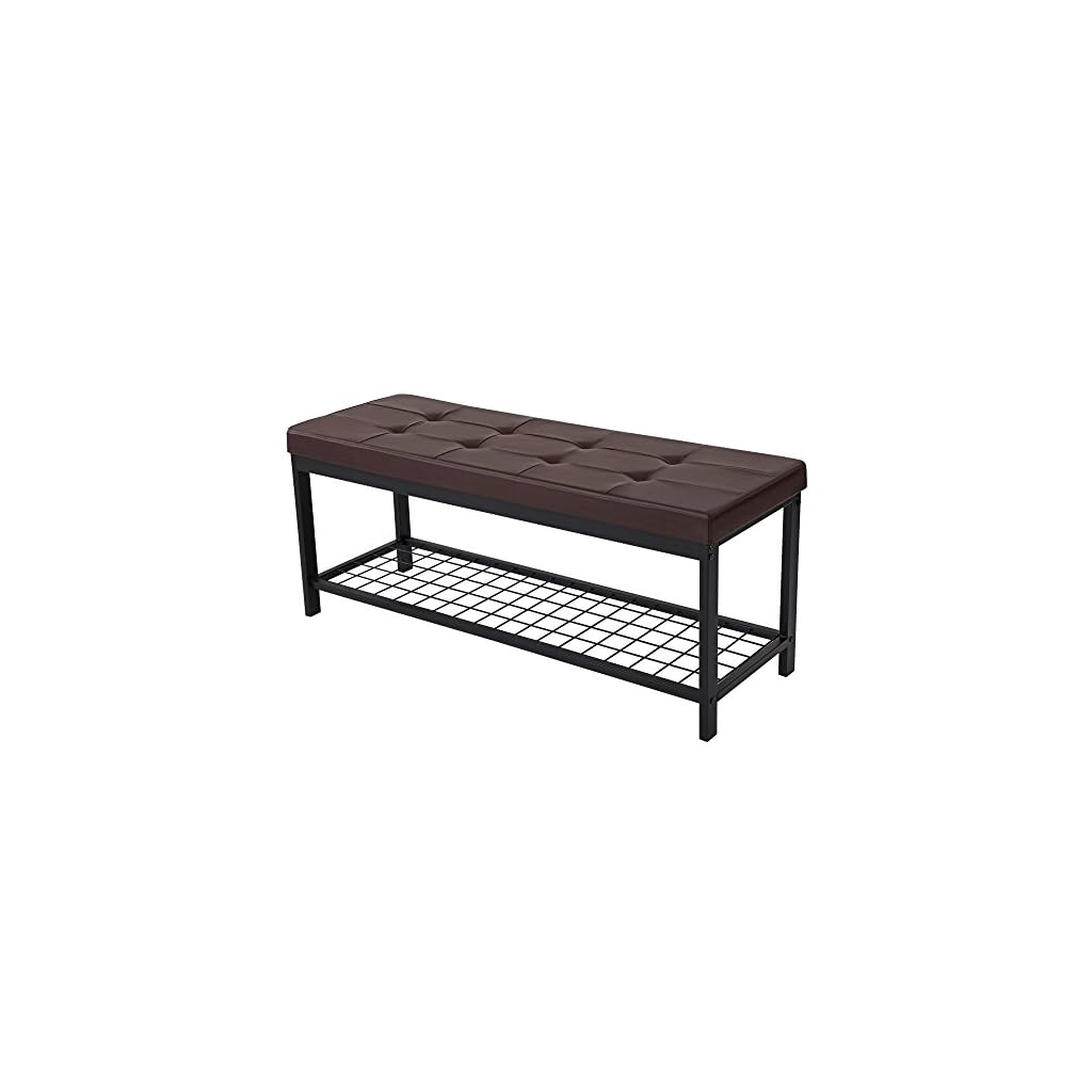 SONGMICS 45" L Metal Entryway Hallway Upholstered Bench with Storage