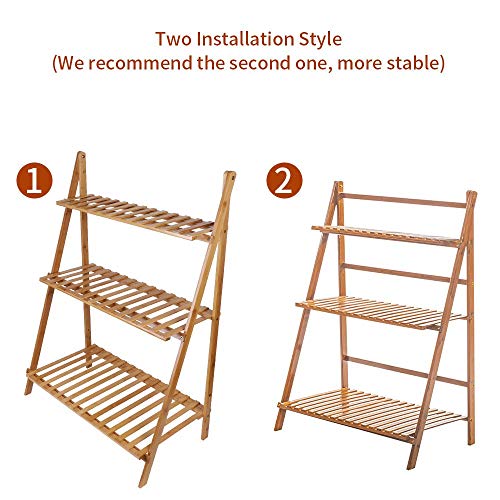 unho Bamboo Foldable Plant Stand 3 Tier Ladder Displaying Shelf Rack