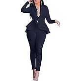 Salimdy Sexy 2 Piece Outfits for Women Long Sleeve Solid Blazer with Pants Casual Elegant Business Suit Sets