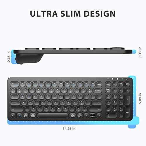 Wireless Keyboard, iClever GKA201B Rechargeable 2.4G Full Size Slim