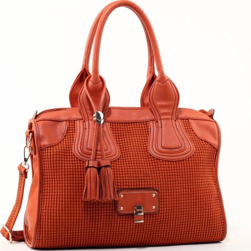 Dasein Women's Classic Faux Leather Shoulder Bag w/ Textured Front & Tassel -Orange
