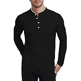 KUYIGO Men's Long Sleeve Slim Fit Mandarin Polo Shirts Waffle Button Fashion Casual Tops T-Shirt