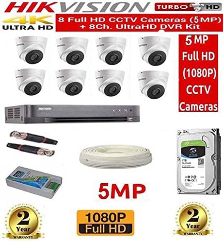 HIKVISION Full HD 5MP Cameras Combo KIT 8CH HD DVR+ 8 Dome Cameras +2TB Hard DISC+ Wire ROLL +Supply & All Required CONNECTORS