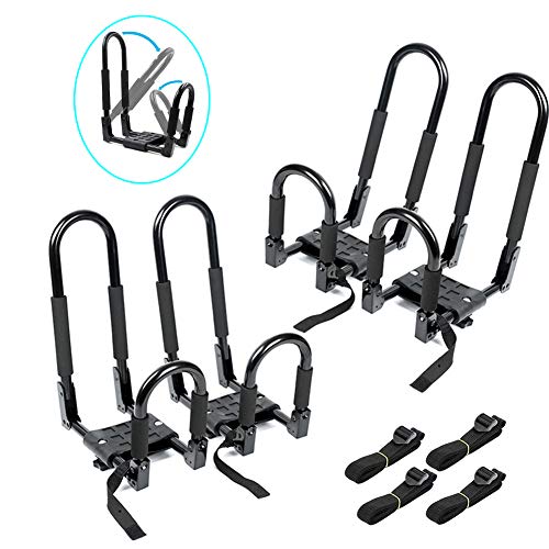NO. 32 2 Pair Folding Heavy-Duty J-Bar Car Rooftop Racks, Carrier Rack Suitable for Kayak, Canoe, Boat, SUP, Surfboard, Ski Board Rooftop Carriers Storage/Mount on SUV, RV, Trailers, Trucks