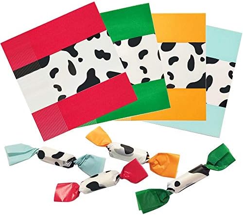 200 Sheets Nougat Candy Wrappers, Cute Cow Pattern Candy Wrapping Paper Twisting Wax Paper, Red Green blue Orange