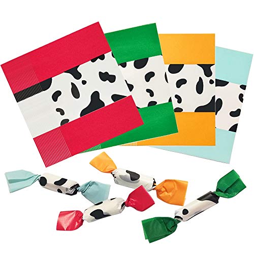 200 Sheets Nougat Candy Wrappers, Cute Cow Pattern Candy Wrapping Paper Twisting Wax Paper, Red Green blue Orange