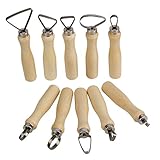 BQLZR Stainless Steel Wooden Thick Handle Flat Wire Cutter Clay Pottery Sculpting Tool Set Pack of 10