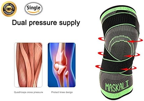 Adjustable Athletics Knee Brace Compression Sleeve by Maskali - Support for all sports - Joint Pain Relief and Improve your Performance-Single Wrap (X-Large, Green)