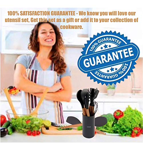 Kitchen Utensil Set, 27Pcs Cooking Utensils Set, Silicone Kitchen Tools, Wooden Spatula Set Non-stick Cookware Turner Tongs Spatula Spoon Kitchen Gadgets with Holder, BPA FREE-FDA APPROVED - Thumbnail 6
