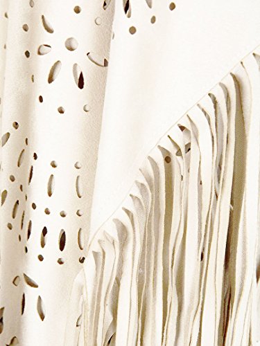 PERSUN Women's Faux Suede Kimono Cape Fringed Asymmetric Cover up Shawl White