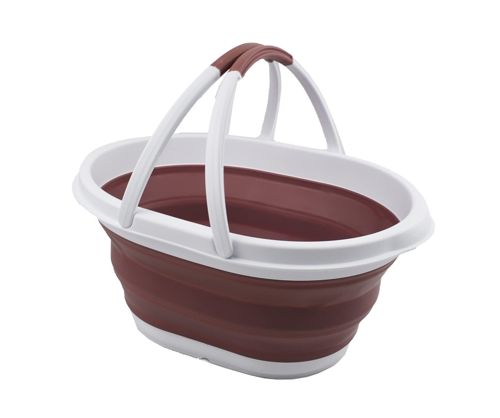 SAMMART 11L Collapsible Tub with Handle - Portable Outdoor Picnic Basket / Crater - Foldable Shopping Bag - Space Saving Storage Container (White/Dusky Pink, 1)