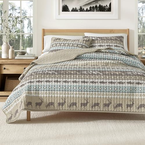Great Bay Home 3-Piece Reversible Rustic Lodge Bedspread Quilt with 2 Shams. All-Season Quilt Set. (Full/Queen, Yosemite)