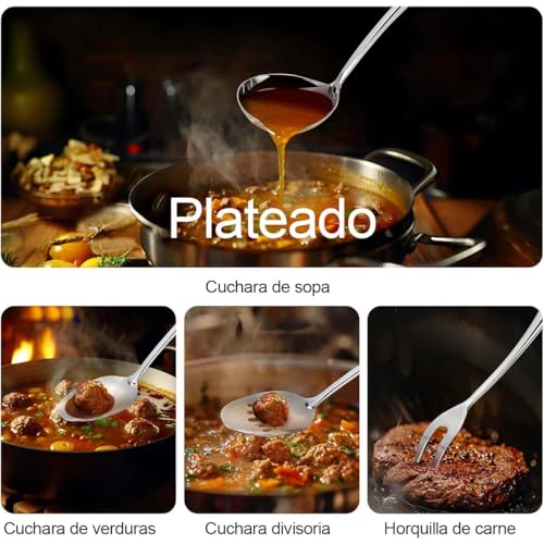 Juego de Utensilios de Cocina de Acero Inoxidable 11pcs Antiadherentes con Mango Resistente al Calor Accesorios de Cocina con Cucharones, Palas y Pinzas de Cocina