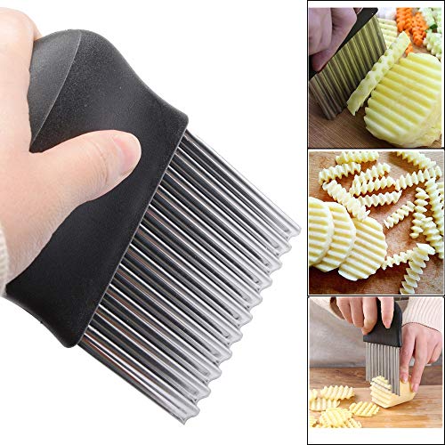 MUZOCT Onion Holder with Vegetable Crinkle Cutter Slicer Choppe Stainless Steel Cutting Kitchen Gadget