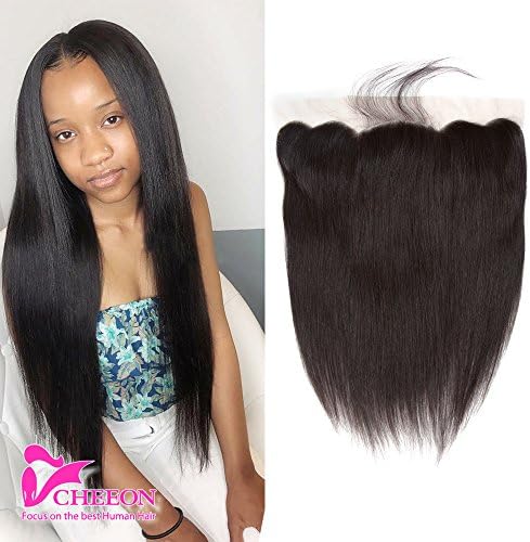 CHEEON 8A Free Part 13x4 Lace Frontal Closure Straight Hair 12 inch Malaysian Straight Hair Full Lace Closure Ear to Ear Natural Black Color Bleached Knots
