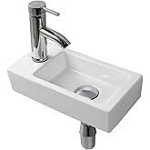Wall Hung Basin Sink Small Cloakroom Basin Rectangle Ceramic Wash Basin Right Hand (Left Hand)