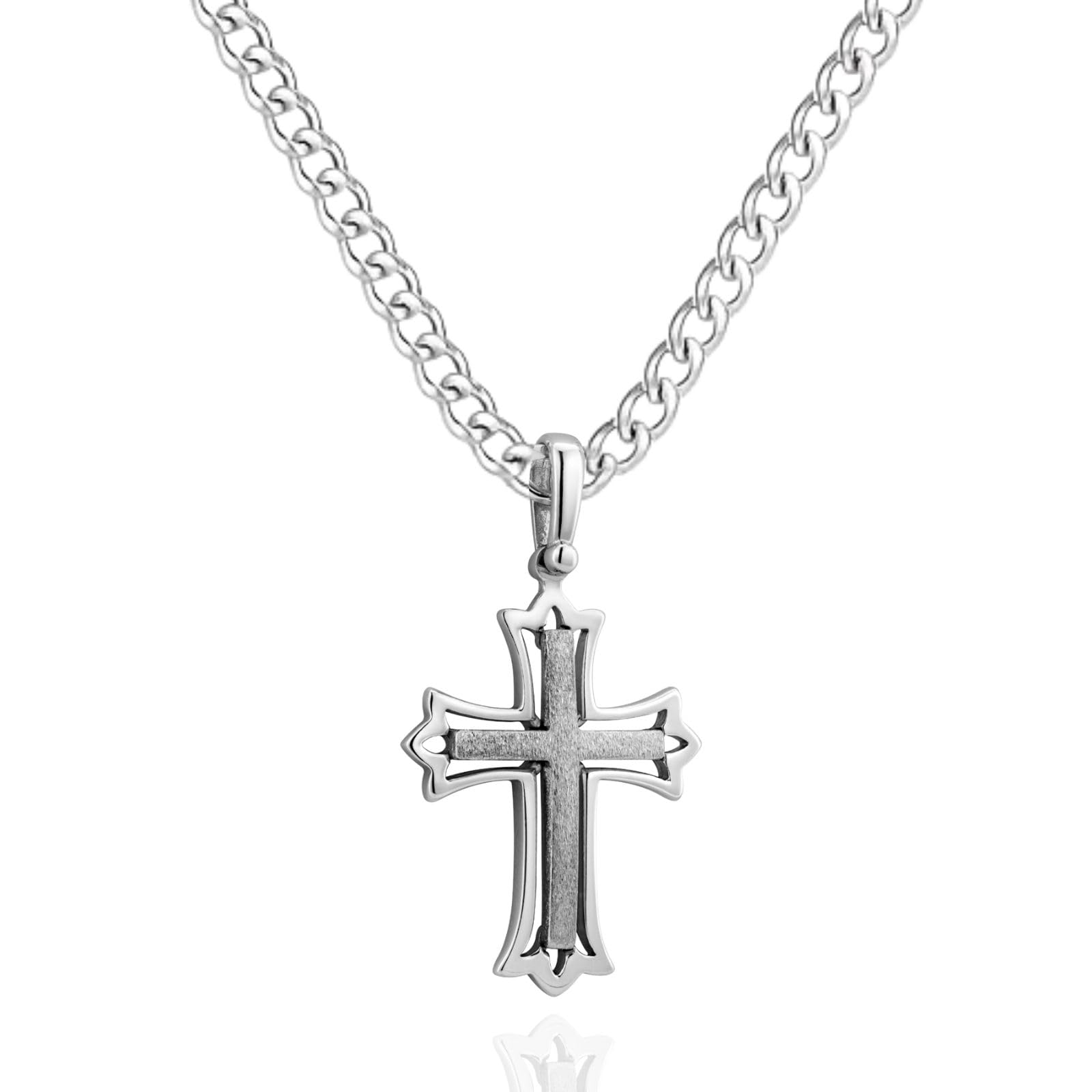 STERLL Mens Necklace With Cross Pendant Made Of 925 Silver And Curb Chain