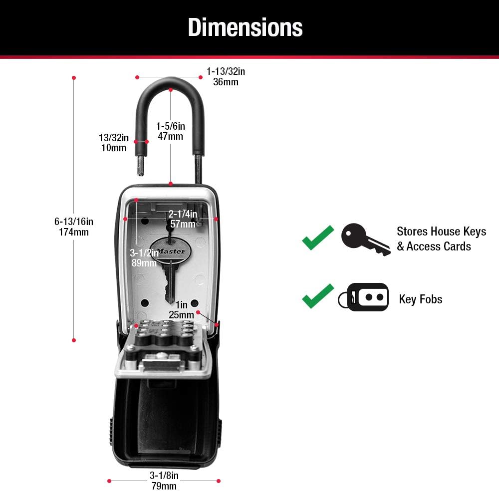Master Lock 5422D Set Your Own Combination Portable Push Button Lock Box, 5 Key Capacity, Black - - 