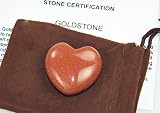 Fundamental Rockhound Products: (1130-T) 30mm Gold Goldstone Pocket Heart gemstone crystal with carrying pouch, info card, stone certification, tumbled stone