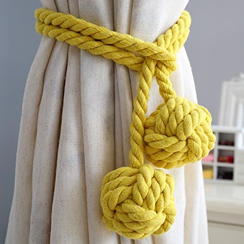 Do4U A Pair of Hand Knitting Curtain Rope Clips Holder Holdbacks Tieback & holdbacks Curtain Tiebacks Rope Tiebacks Curtain Tie Rope with Two Balls (Yellowdoubleball)