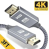 HDMI Cable 3FT - Braided Cord - 4K HDMI 2.0 Ready - High Speed - Gold Plated Connectors - Ethernet/Audio Return Channel - Video 4K UHD 2160p, HD 1080p, 3D - Xbox Playstation PS3 PS4 PC Apple TV