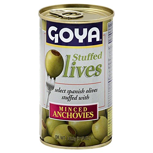 Goya Manzilla Green Olives Stuffed with Anchovies, 5.25 Ounce Can of Spanish Anchovy Olive