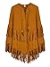 Persun Women Khaki Suedette Lace Up Front Tasseled Poncho Cape Coat, Brown, onesize