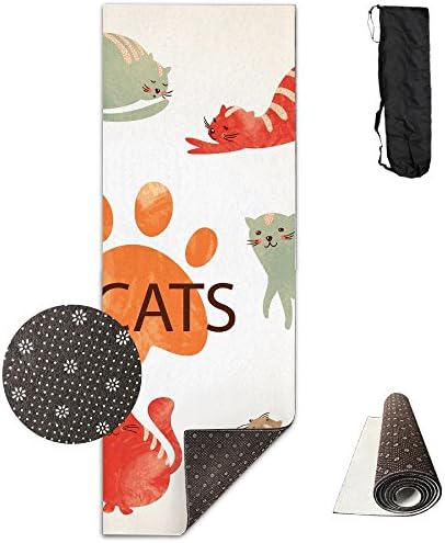 FHIEOMAT Unisex Hand Painted Cats Yoga And Pilates Mat Exercise Mat With Carrying Bag