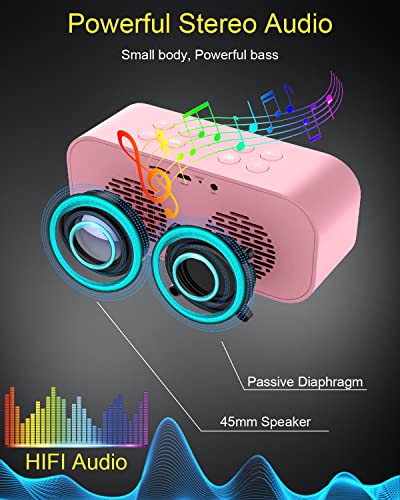AFK Alarm Clock for Bedroom/Office,Small Digital Clock with Bluetooth Speaker,Desk Clock with Dual Alarms,Snooze,Mirror LED Display,Hands-Free Calling for Girls/Adults.(12H Format,Pink)