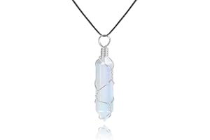VIBILIA Healing Crystal Necklace Wire Wrapped Natural Point Pendant Necklace Hexagonal Reiki Spiritual Quartz Gemstone Stone Jewelry for Women Men