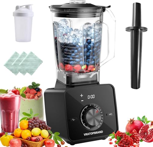 VRATOPBRAND Licuadora Profesional, Licuadora Autolimpiable con Vaso de 2L Apta para Lavavajillas, 10 Velocidades Ajustables, 6 Funciones (Modelo 107 de 1400W)