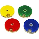 LITKO Multi-Color Wound, Life &amp; VP Counter Dials 0&ndash;10 | Set of 4 | 25mm (1-inch) Red, Blue, Green &amp; Gold | UV-printed on clear base | Assign by player or unit