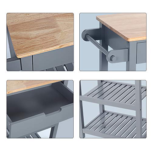 U-Eway Kitchen Rolling Island,Bar Serving Cart on Wheels,3 Tiers Wine Tea Beer Shelves Holder with Drawer,Trolley with Storage for Dining Rooms Kitchens (Grey) - Thumbnail 3