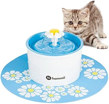 Hommii Hp 88 Fontaine à Eau Pour Chat Et Chien Automatique électrique 16 L Fontaine à Fleur Bleu Avec Tapis Bleu