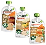 Sprout Organic Stage 3 Baby Food Pouches, Meat Variety, 4 Ounce (Pack of 18) 6 of Each: Root Veg Apple w/ Beef, Creamy Veg w/ Chicken & Garden Veg Brown Rice w/ Turkey