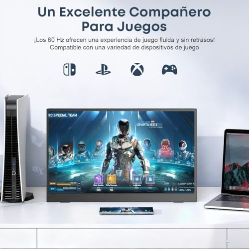 Monitor Portátil de 15,6 Pulgadas. Monitor para Juegos IPS Full HD 1080p/60Hz con Puertos USB-C y HDMI, Compatible con Portátiles, Ordenadores, Teléfonos Móviles, PS5, Mac, Xbox y Switch (Negro).
