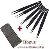 Marrywindix Tweezers 6-piece ESD Precision Anti-static Tweezers Stainless Steel Tweezers With a Bag for Electronics Jewelry-making